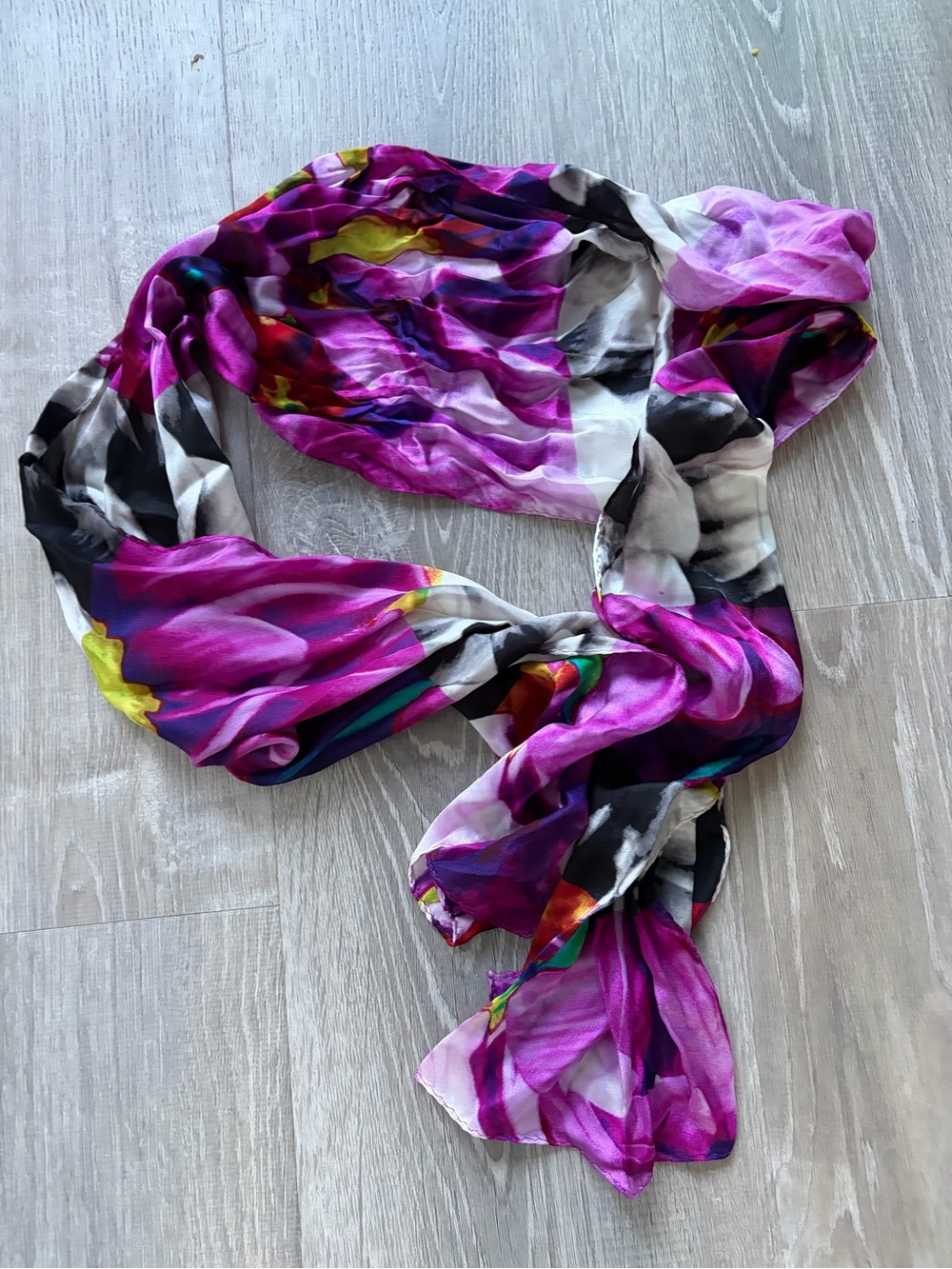 Echo Magenta Floral100% silk Lightweight Scarf with Black & White Accents